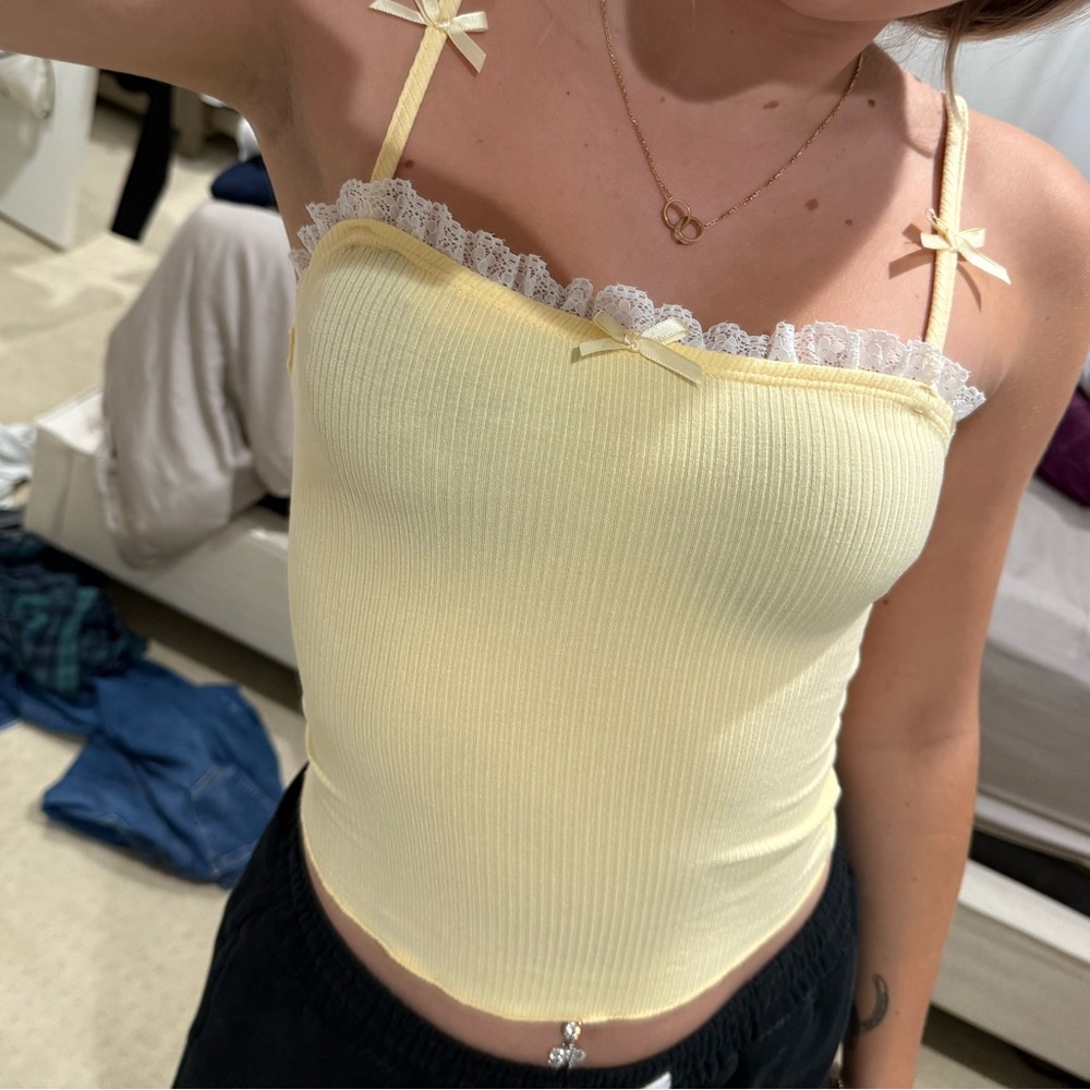 Tilly's Yellow Lace Trim Tank Top